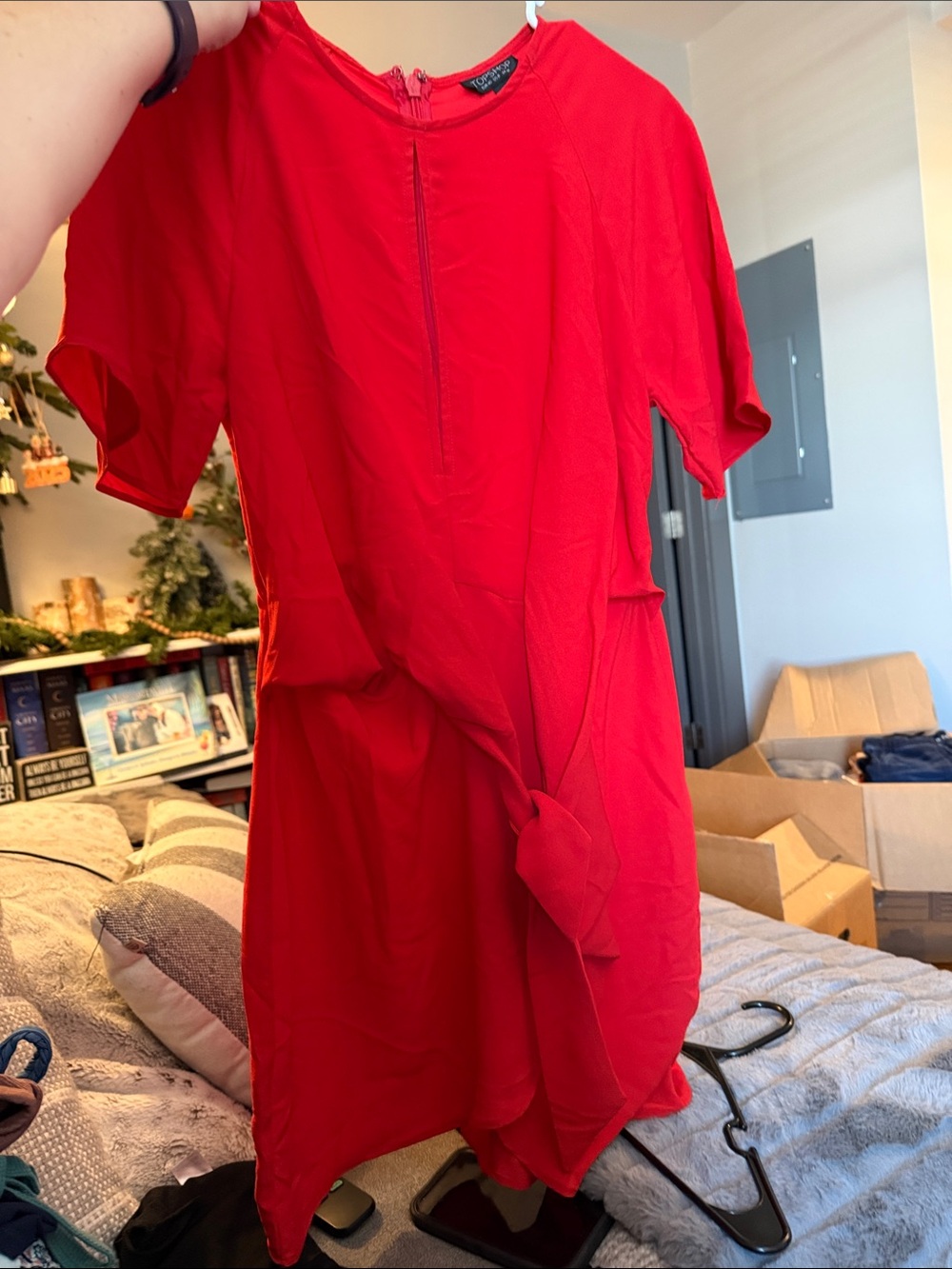 Topshop Red Short Sleeve Knot Front Dress